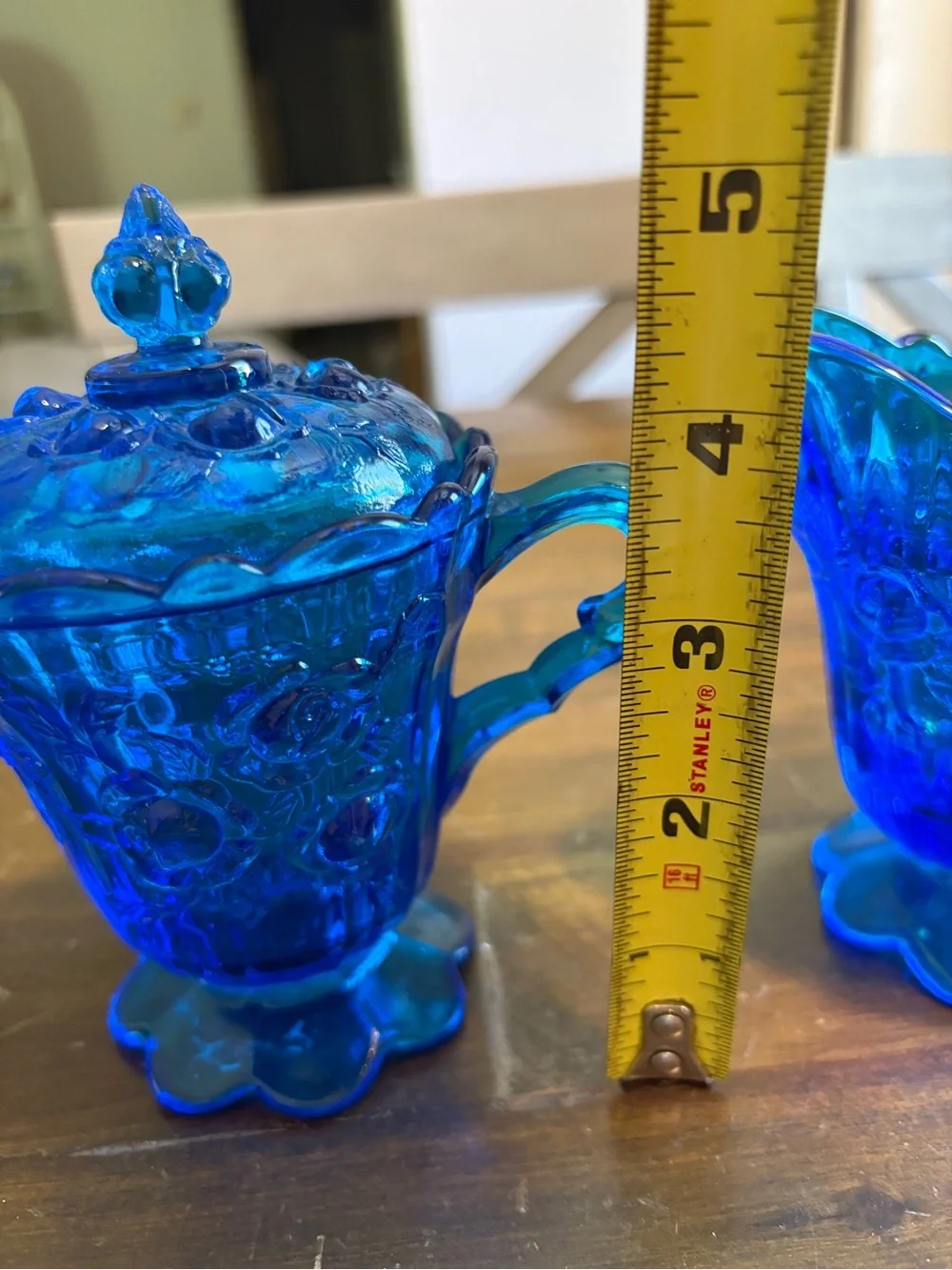 Vintage Fenton Cobalt Blue Cabbage Rose Set Creamer & Sugar Bowl With Lid